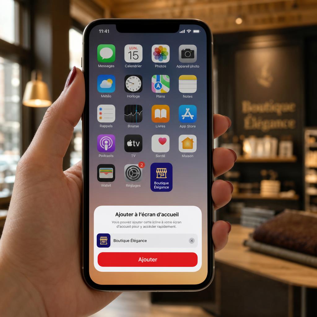 Application de la boutique ajoutée à l'écran d'accueil d'un smartphone