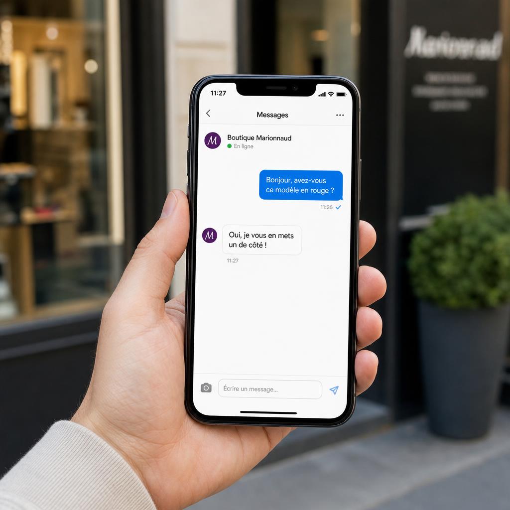 Commerçant recevant une question d'un client sur l'application FollowShop