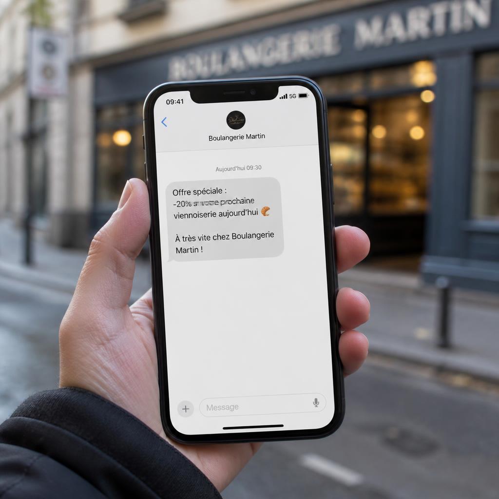 Boutique contactant un passant avec une offre spéciale sur son téléphone