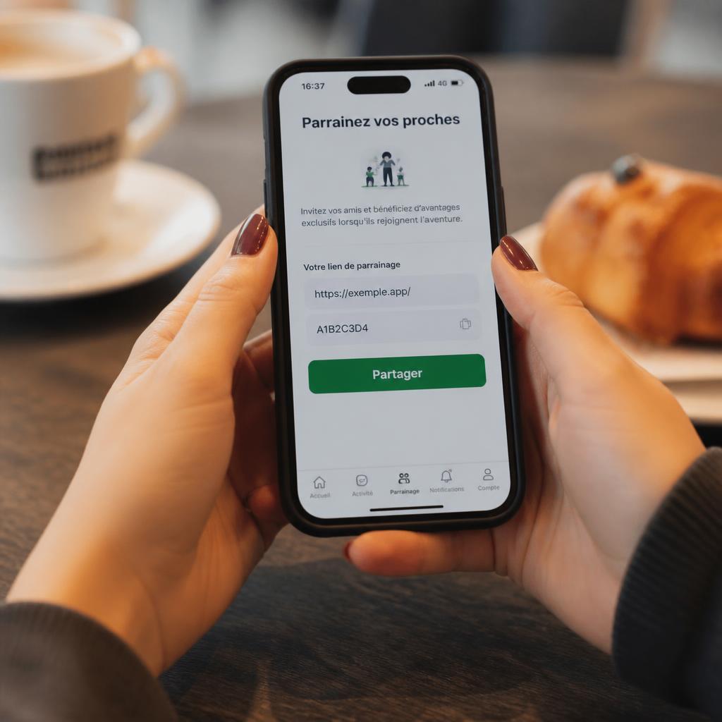Client partageant son lien de parrainage FollowShop depuis son smartphone